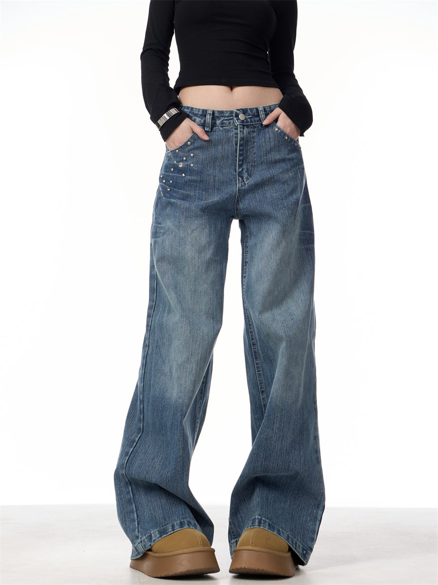 GKIKZ RIVET HIGH WAIST WIDE-LEG JEANS