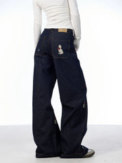 GKIKZ CHEW CHEW EMBROIDERED ANIMALS WIDE-LEG JEANS