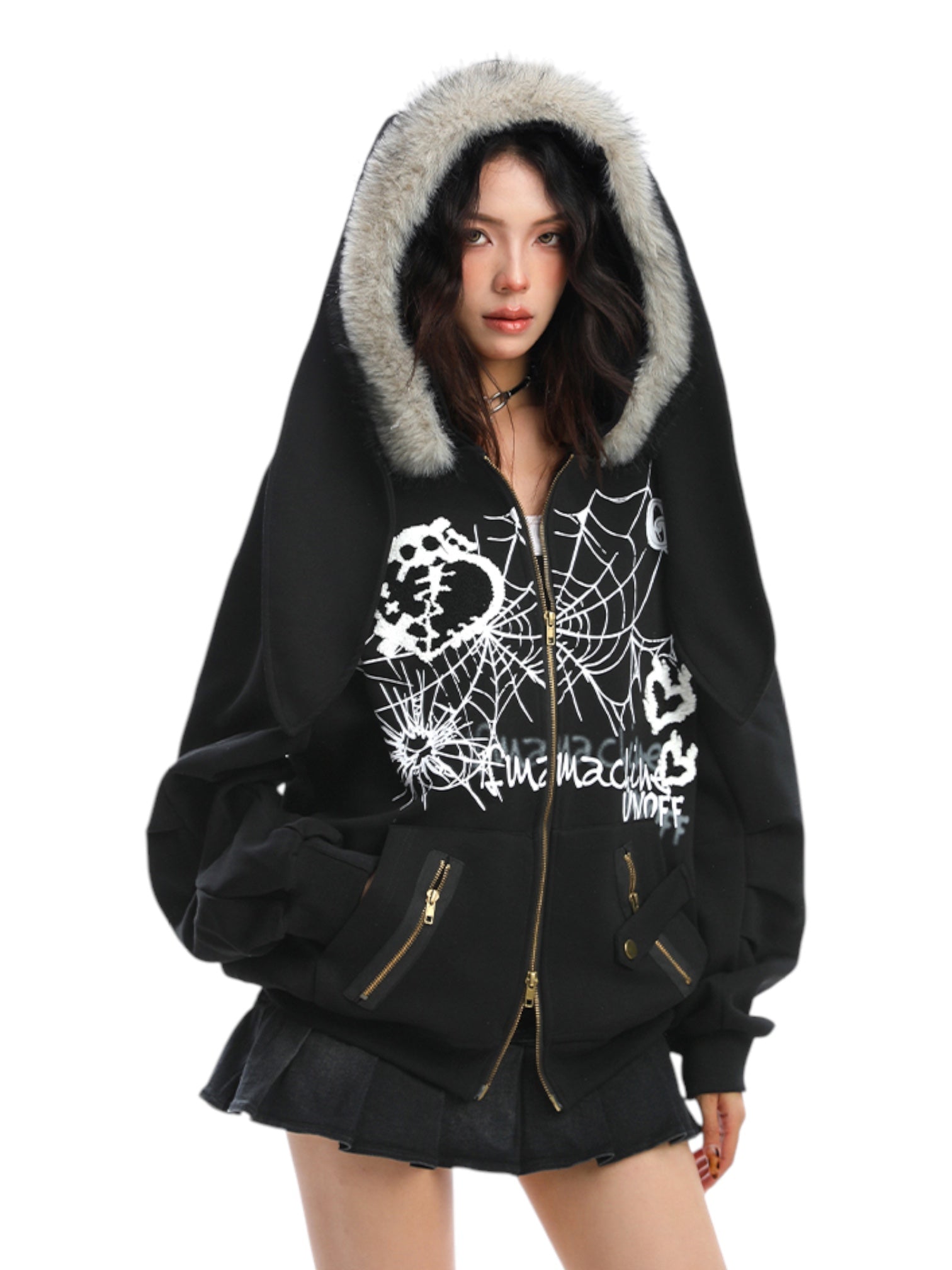 [25AW NEW ARRIVAL] GKIKZ BIG-EARS BUNNY FUR ZIP-UP HOODIE