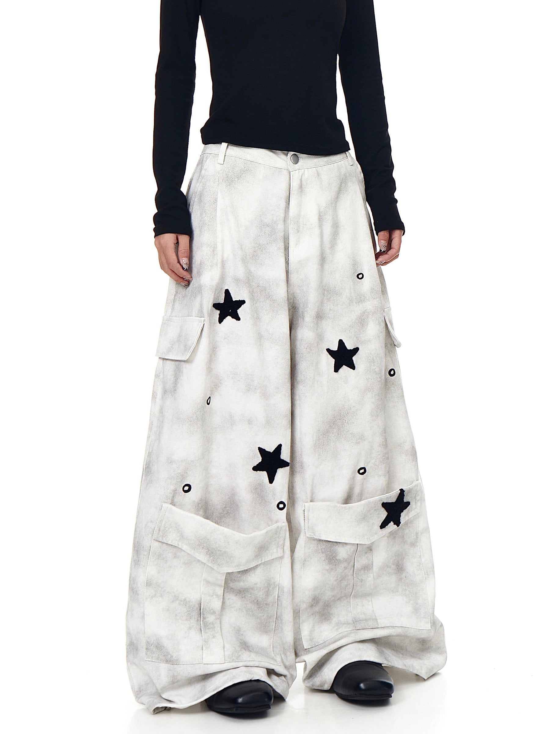Starfall Distress Wide-Leg Cargo Pant