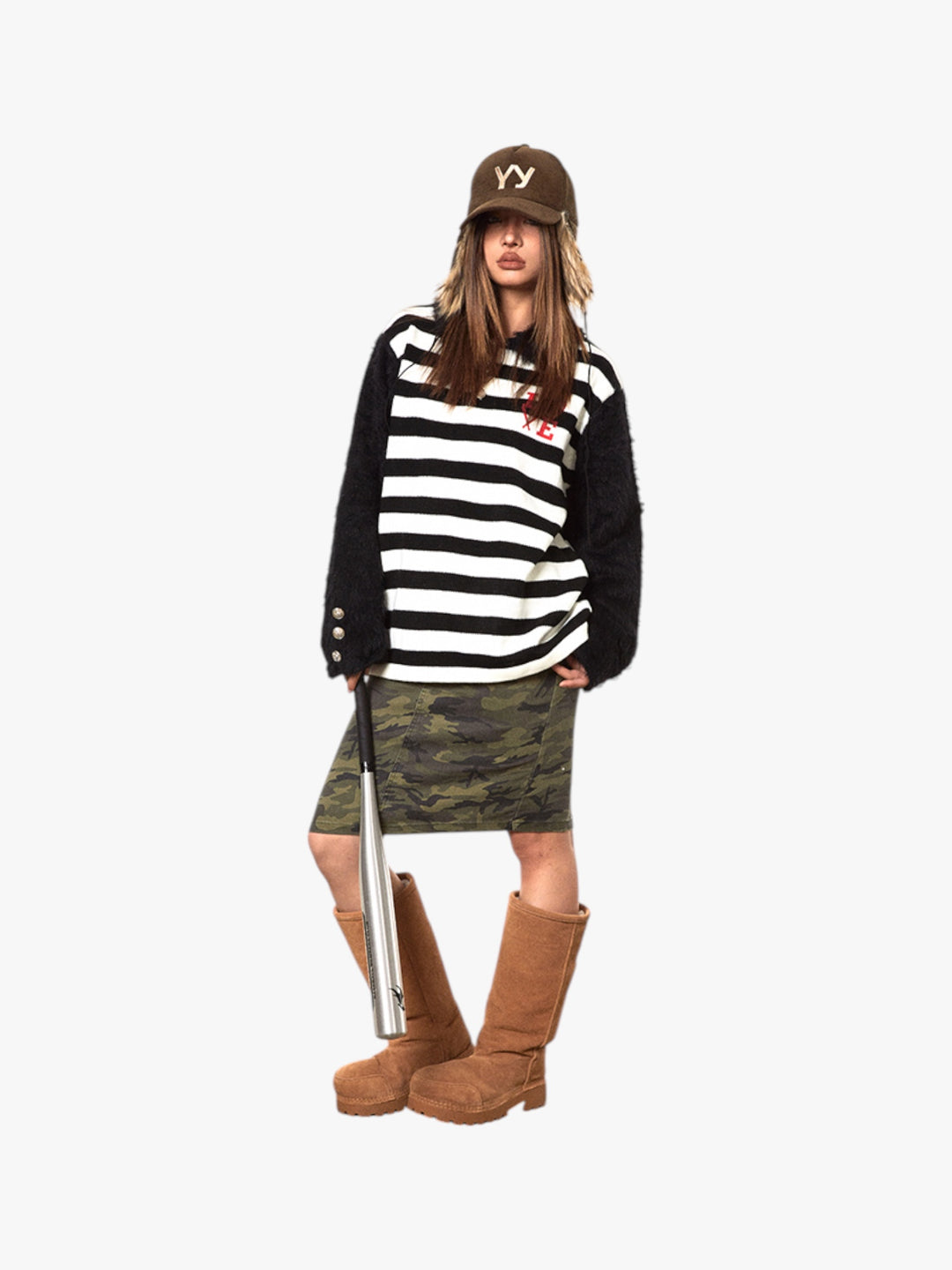 GKIKZ RETRO CONTRAST RAGLAN STRIPED POLO COLLAR SWEATER