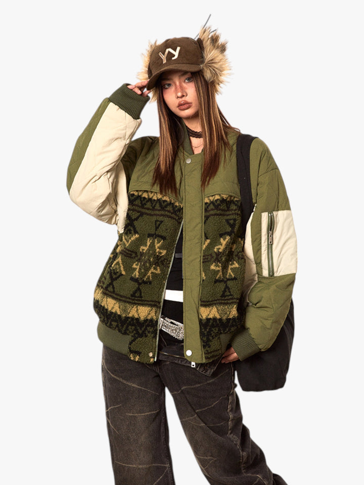 GKIKZ TRIBAL ERECT CONTRAST COTTON PADDED JACKET