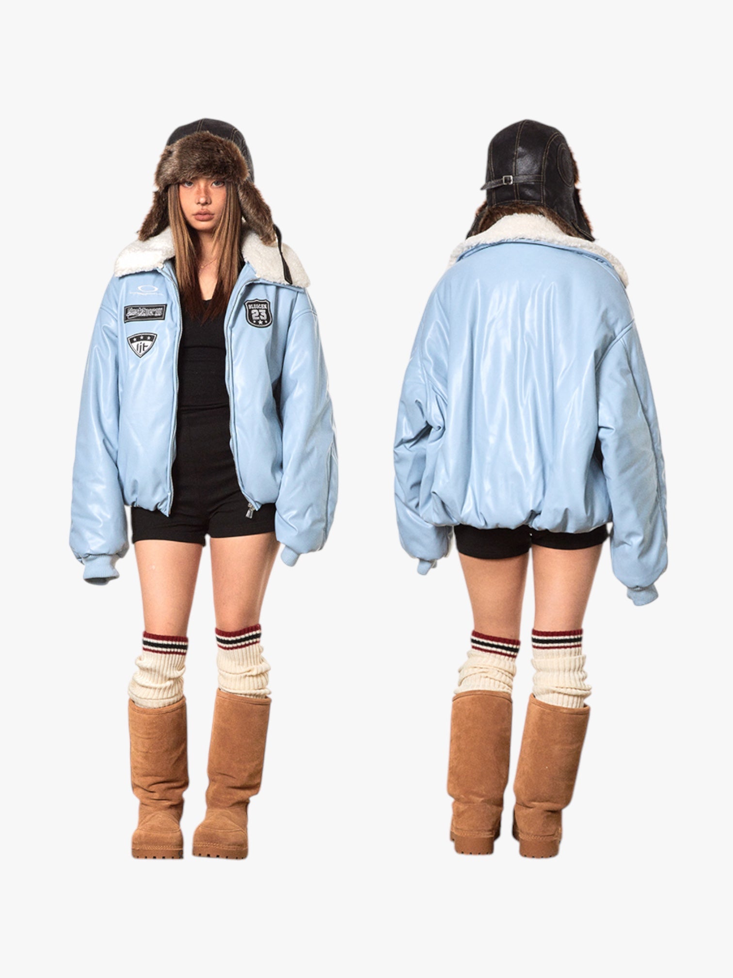 Retro Baseball Fur Collar Leather Jacket
