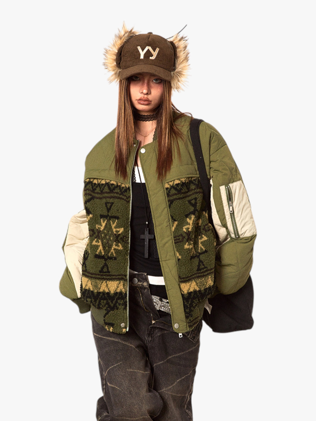 GKIKZ TRIBAL ERECT CONTRAST COTTON PADDED JACKET