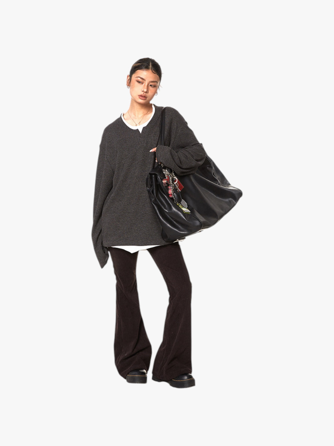 GKIKZ TEXTURE FAKE TWO-PIECE OVERSIZED KNIT TEES