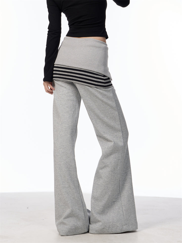 GKIKZ FAKE LAYERED SKIRT FLARE KNITTED PANTS