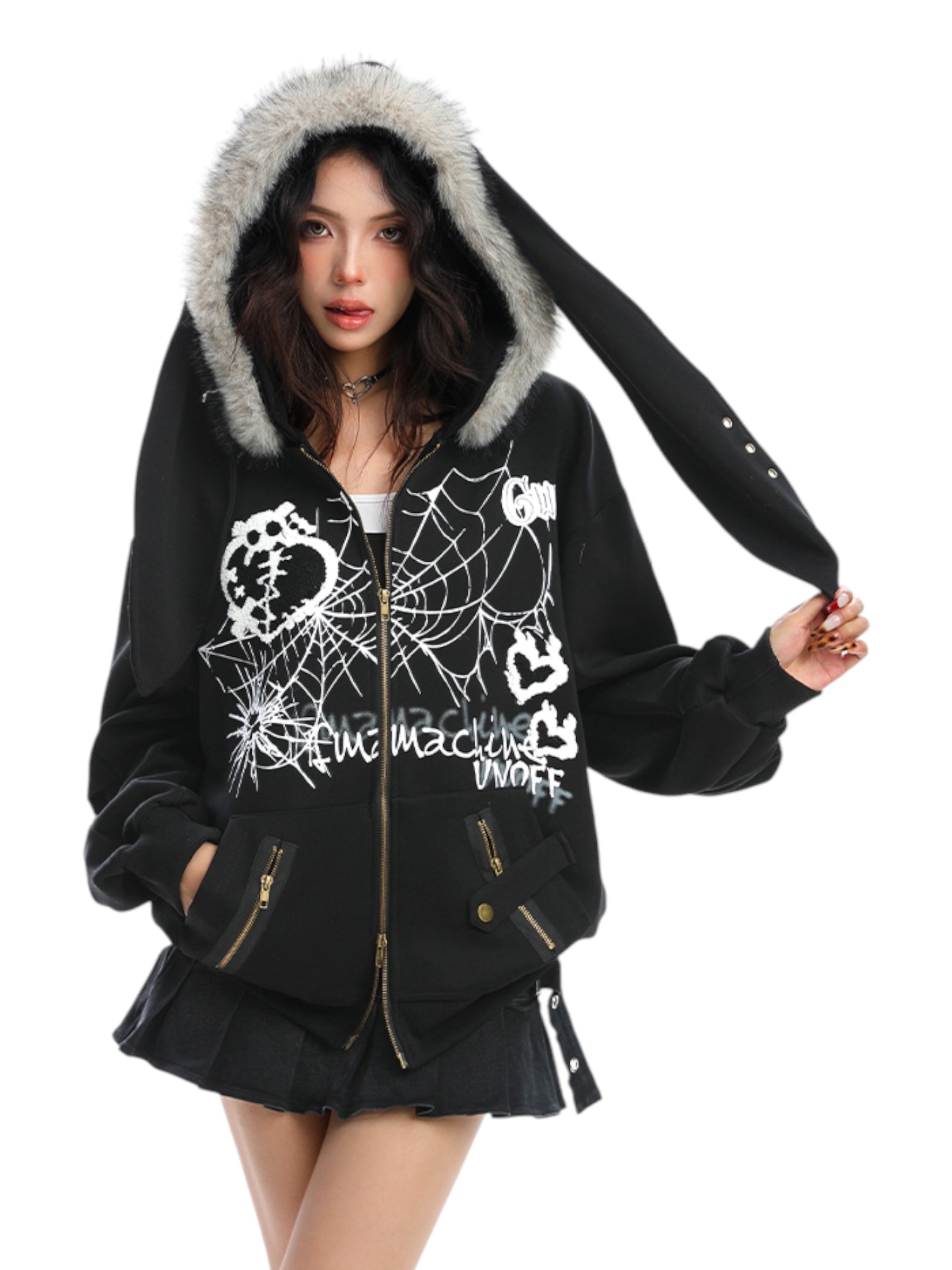 Big-Ears Bunny Fur Zip-Up Hoodie