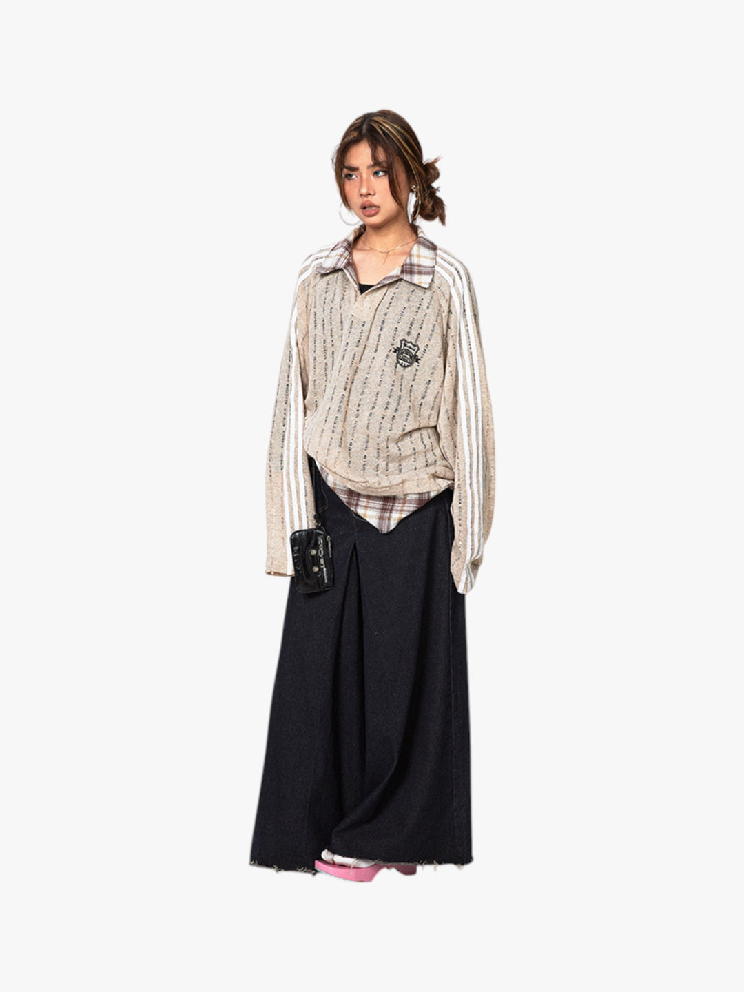 GKIKZ VINTAGE STRIPE STITCHING CONTRAST SLIGHTLY TRANSPARENT MULTI-LAYERED TEES