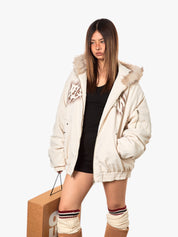 GKIKZ MOUNTAIN CARVING COTTON-PADDED THICKENED FAUX FUR JACKET