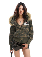 [25AW NEW ARRIVAL] GKIKZ CAMOUFLAGE CODE FAUX FUR JACKET