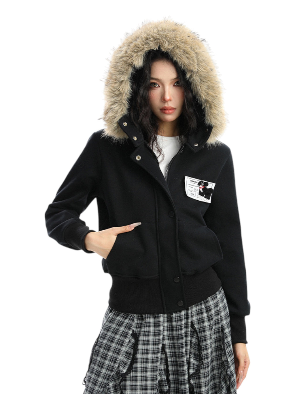 Block Code Faux Fur Jacket
