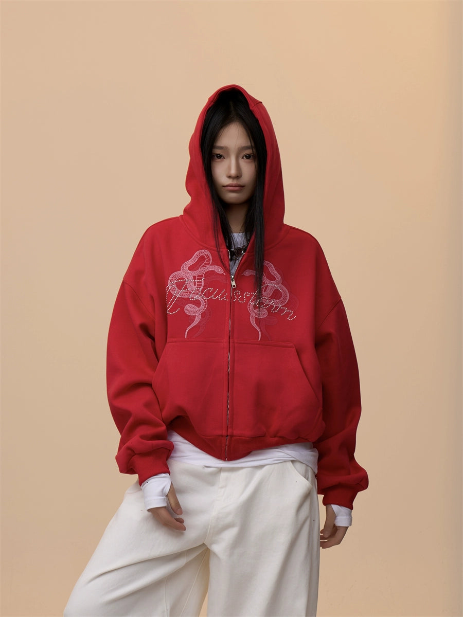 [VALENTINE RESTOCK] GKIKZ EMBROIDERED SERPENT HOODED ZIPPER SWEAT.S