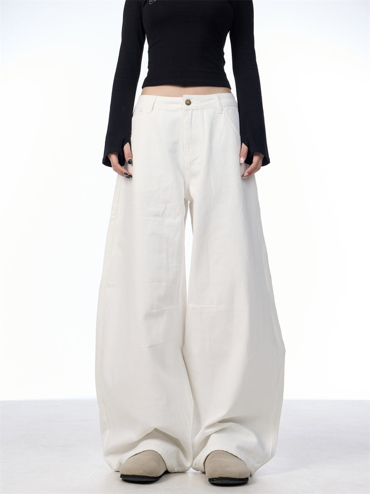 GKIKZ RETRO WHITE RELAXATION SCIMITAR BAGGY PANTS