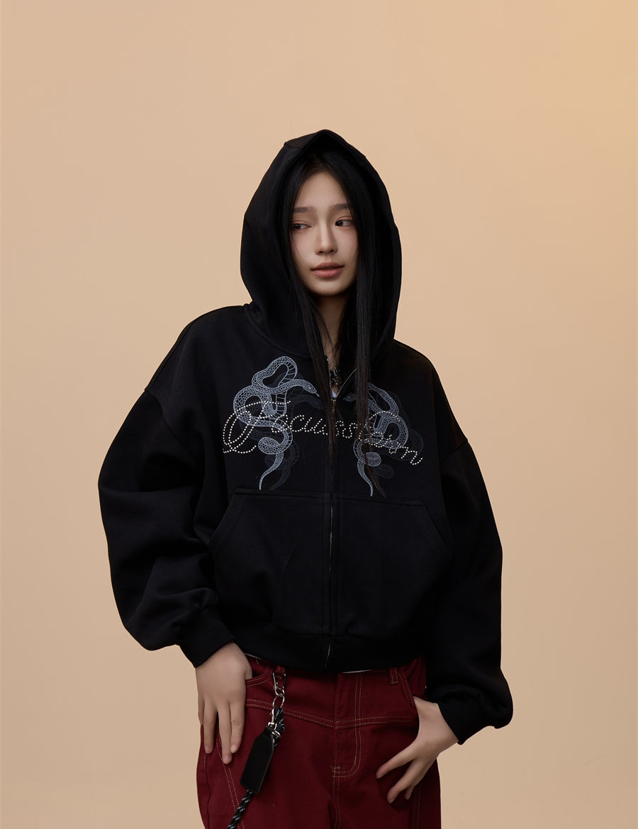 [VALENTINE RESTOCK] GKIKZ EMBROIDERED SERPENT HOODED ZIPPER SWEAT.S