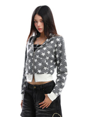 [25AW NEW ARRIVAL] GKIKZ STAR PRINT CROPPED HOODIE ZIP-UP