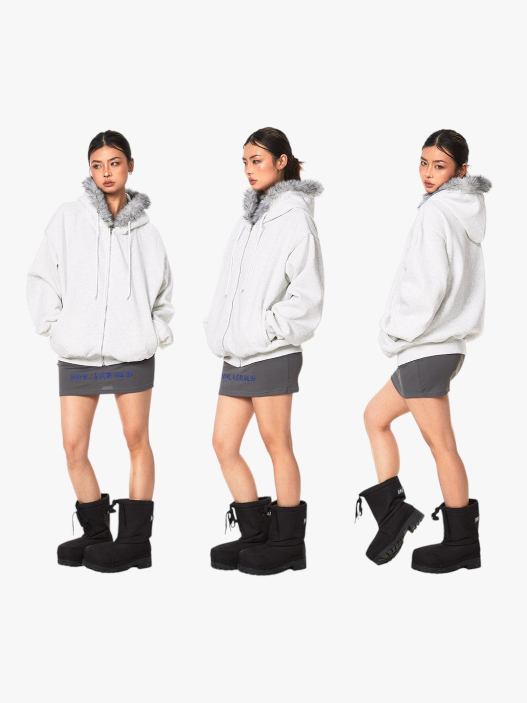 GKIKZ RETRO FUR COLLAR HOODED CARDIGAN