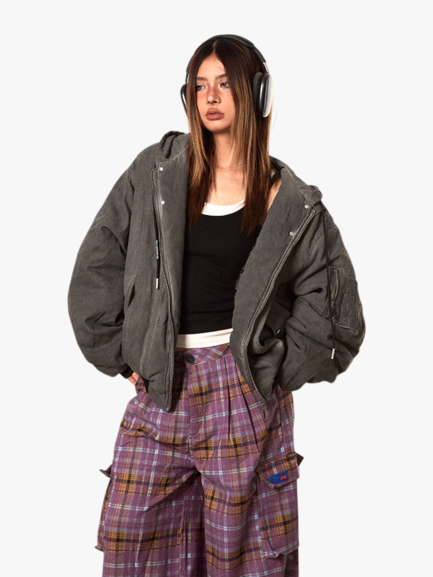 GKIKZ OLD WASHED RETRO COTTON PADDED BOMBER JACKET