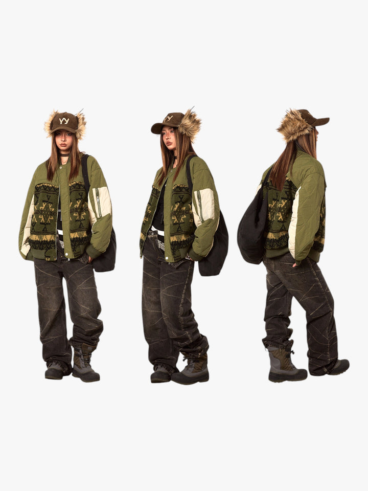 GKIKZ TRIBAL ERECT CONTRAST COTTON PADDED JACKET