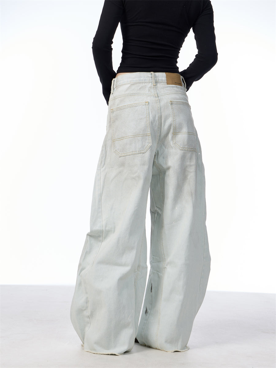 Retro Washed Distressed Machete Loose Jeans