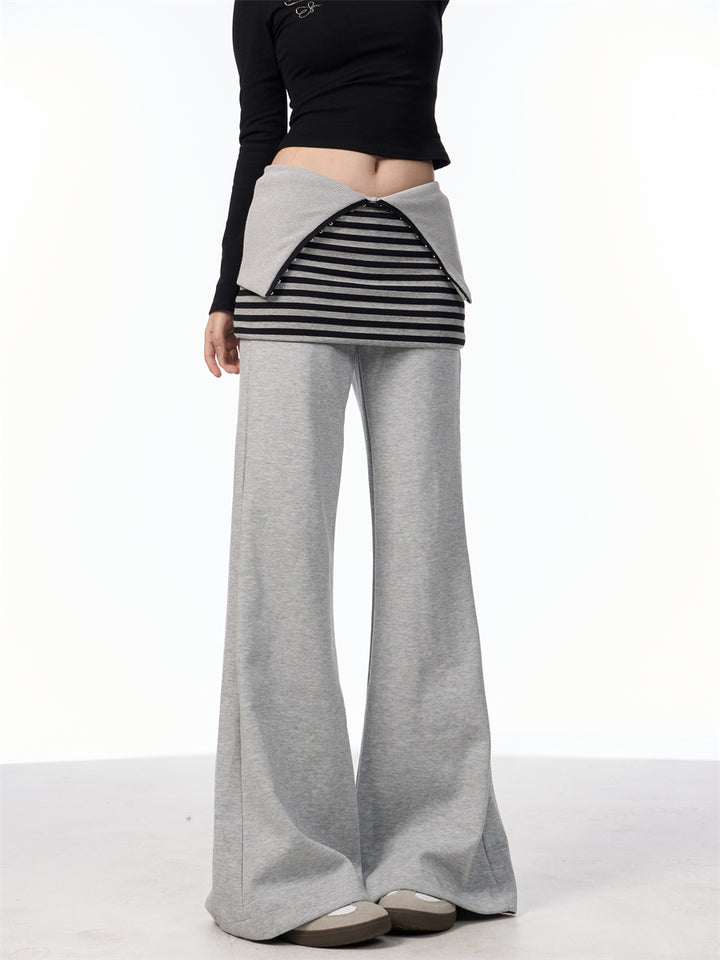 GKIKZ FAKE LAYERED SKIRT FLARE KNITTED PANTS
