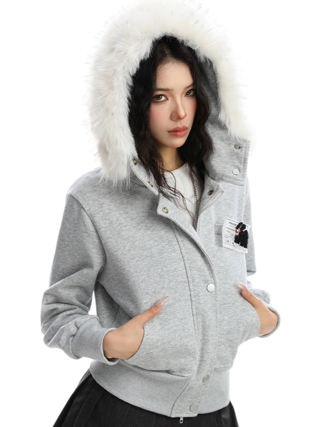 Block Code Faux Fur Jacket