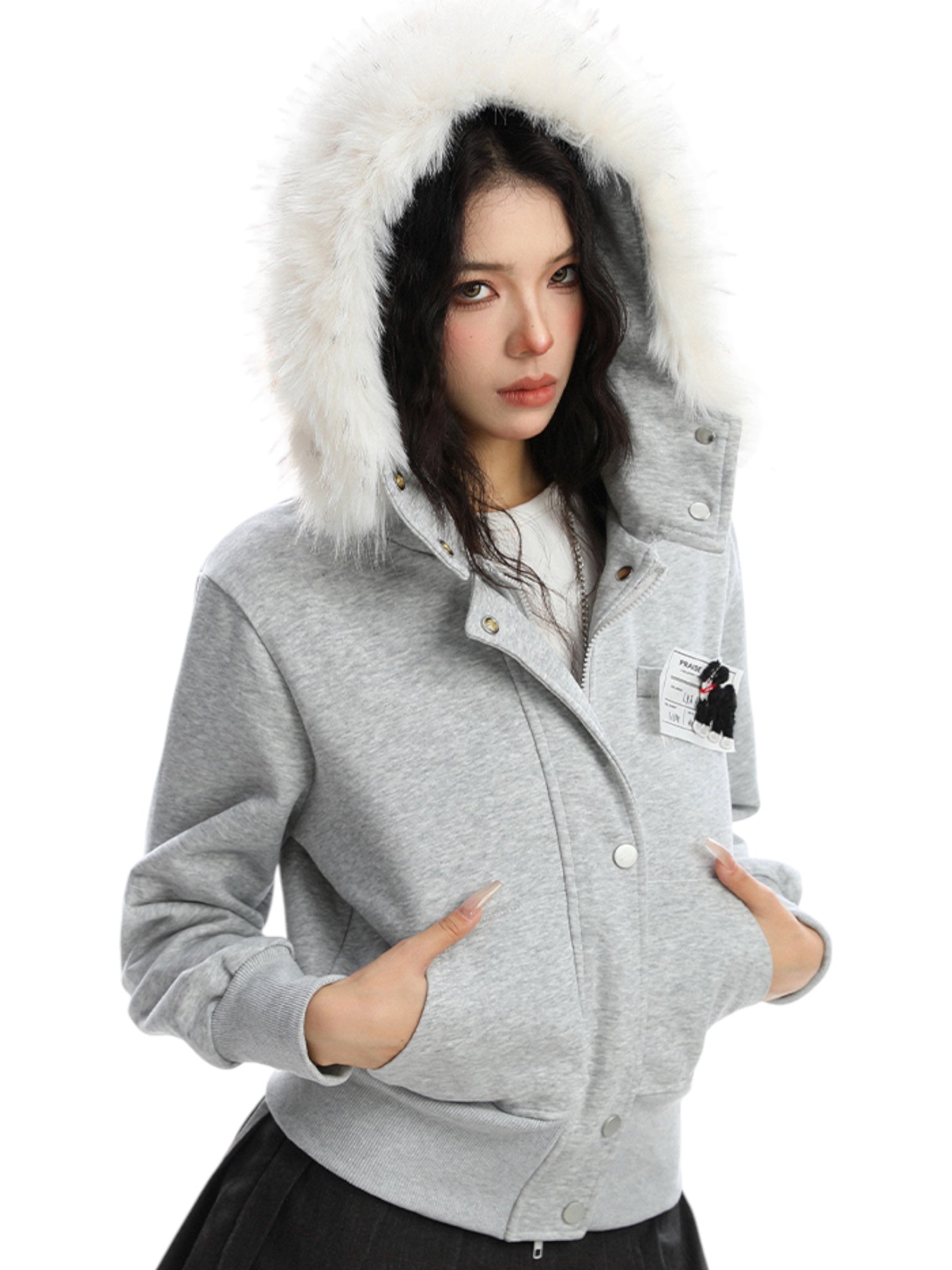 Block Code Faux Fur Jacket