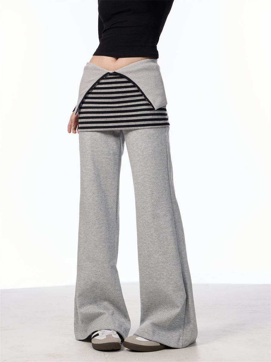 Fake Layered Skirt Flare Knitted Pants