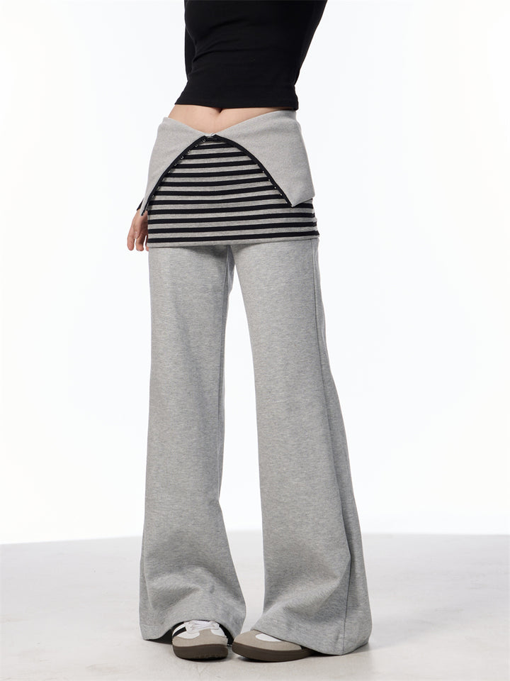 GKIKZ FAKE LAYERED SKIRT FLARE KNITTED PANTS
