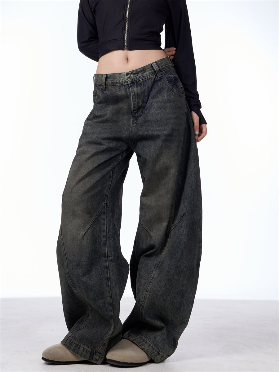 GKIKZ DIRTY SPLASH-INK MATCHET WIDE-LEG DENIM PANTS
