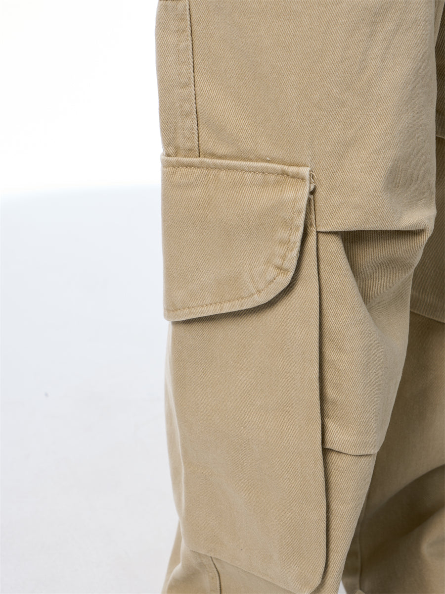 GKIKZ SYMMETRIC PLEATED WORKWEAR MULTI-POCKET BAGGY PANTS