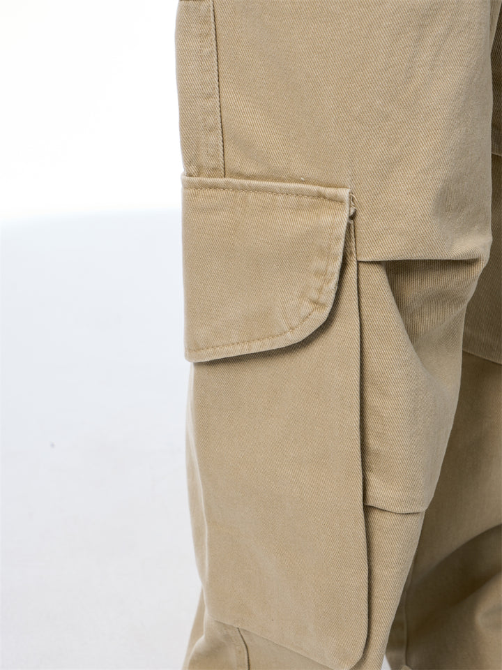 GKIKZ SYMMETRIC PLEATED WORKWEAR MULTI-POCKET BAGGY PANTS