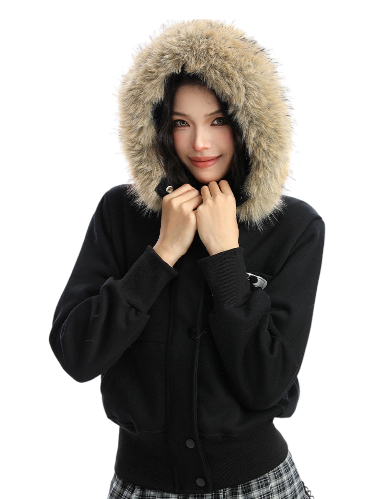 Block Code Faux Fur Jacket