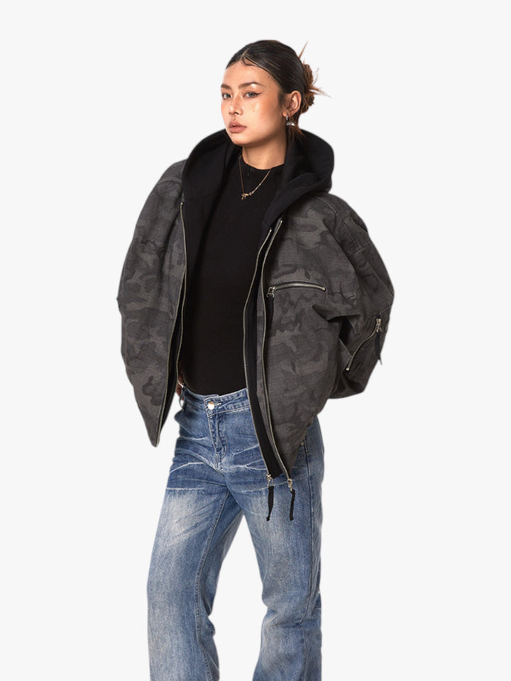 GKIKZ FAKE INNER-HOODIE CAMOUFLAGE LOOSE JACKET