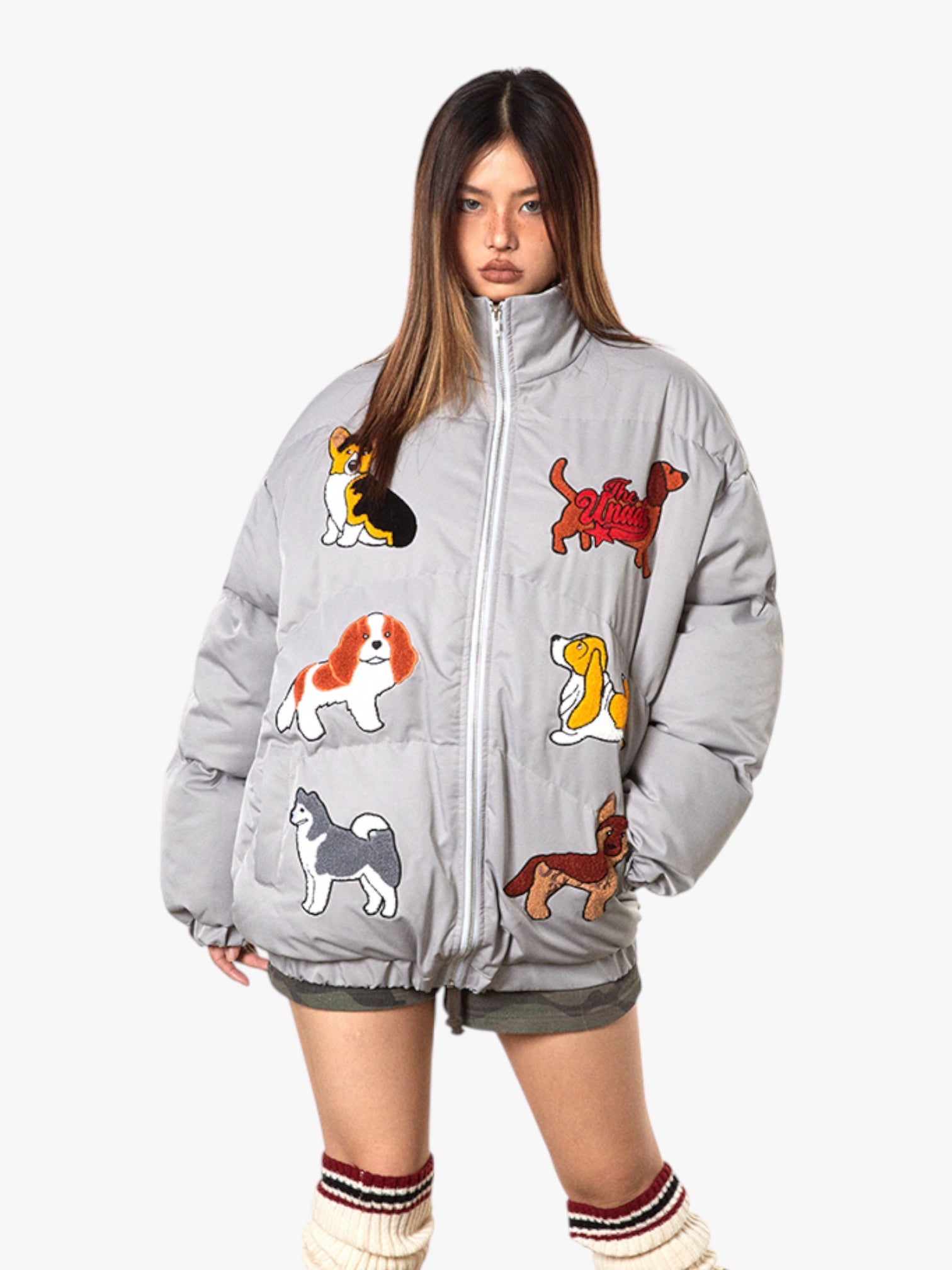 GKIKZ PUPPY EMBROIDERY COTTON-PADDED JACKET