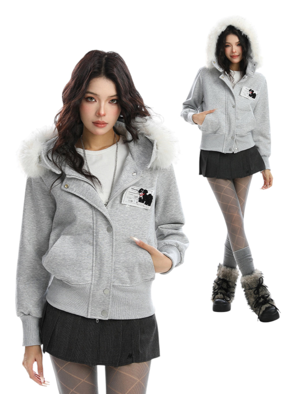 Block Code Faux Fur Jacket