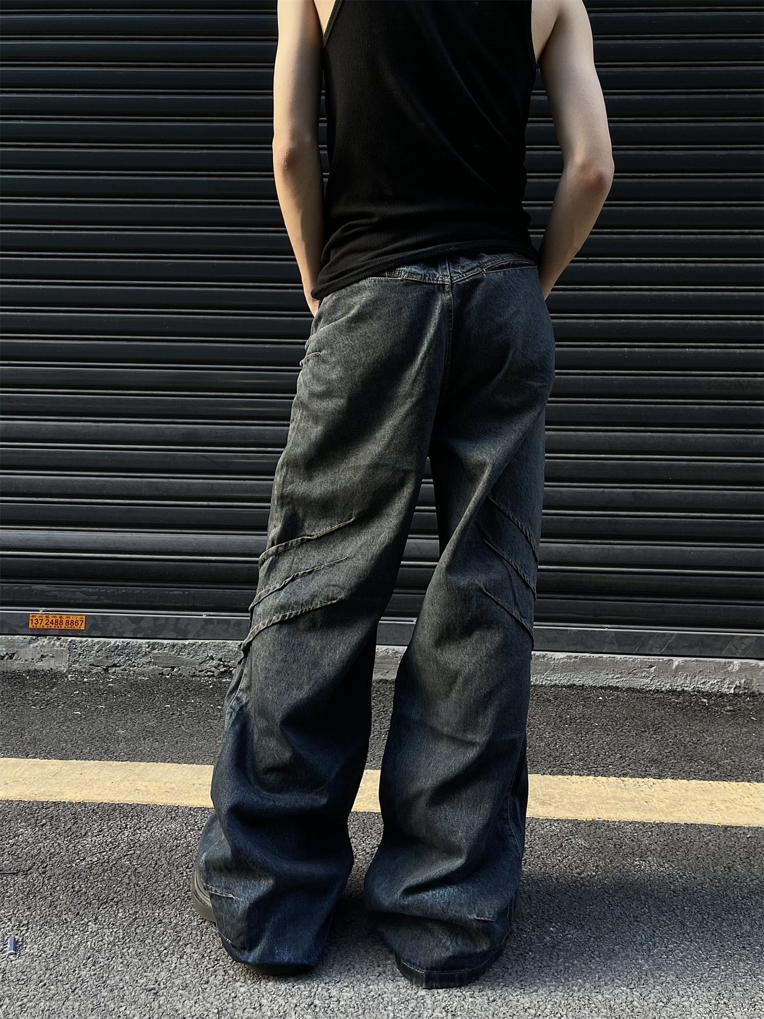 GKIKZ TRI-CLAW FAKE SLASHES BAGGY JEANS