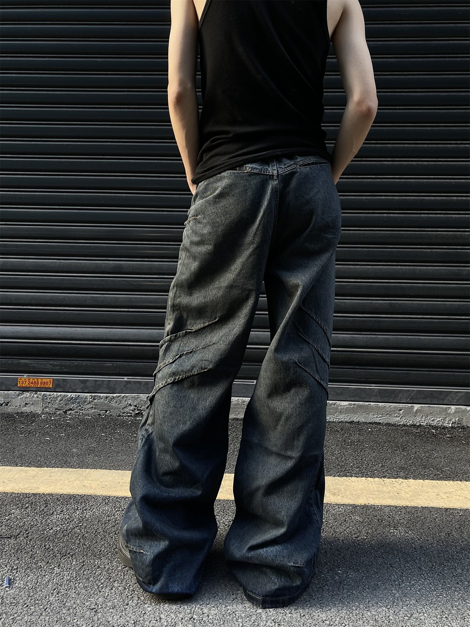 Tri-Claw Fake Slashes Baggy Jeans
