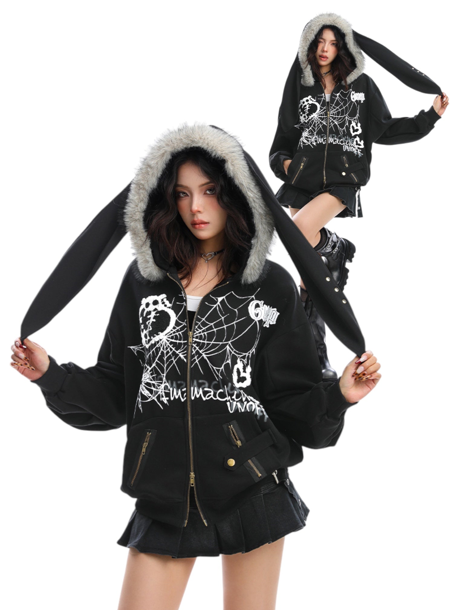 [25AW NEW ARRIVAL] GKIKZ BIG-EARS BUNNY FUR ZIP-UP HOODIE
