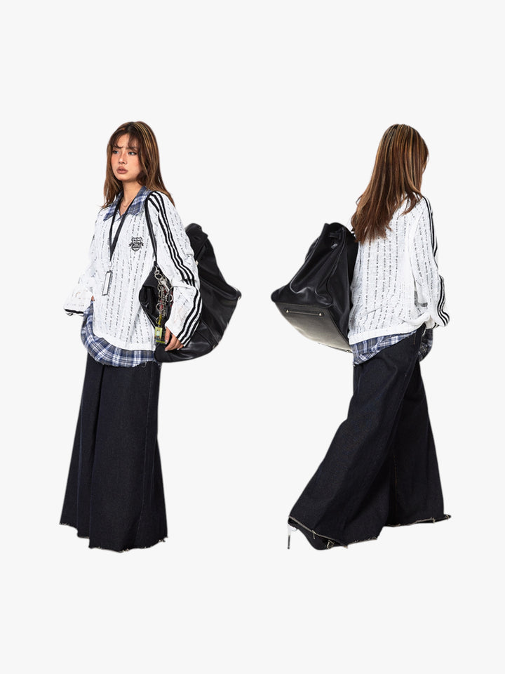 GKIKZ VINTAGE STRIPE STITCHING CONTRAST SLIGHTLY TRANSPARENT MULTI-LAYERED TEES