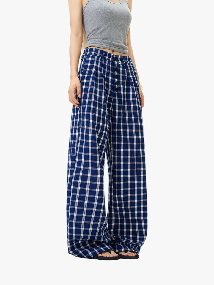 GKIKZ LUSI PLAID WIDE-LEG STRAIGHT PANTS