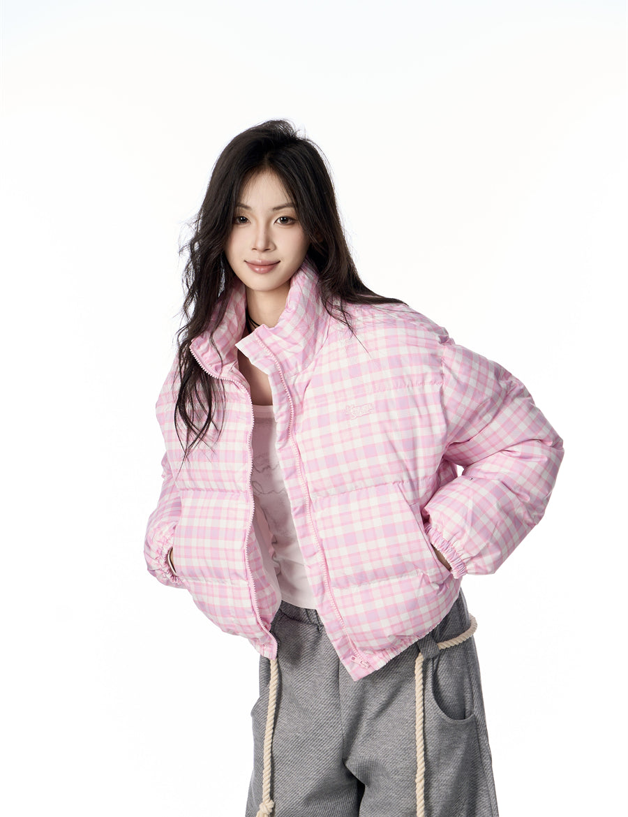 GKIKZ RETRO PLAID SHORT PUFFER JACKET