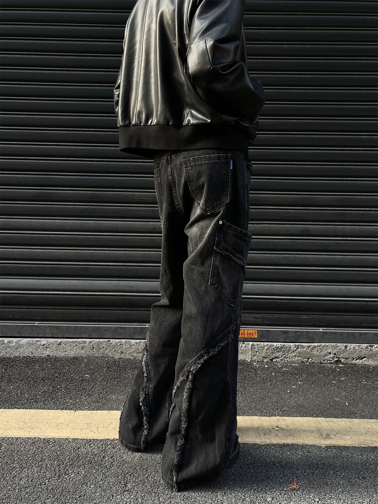 GKIKZ INNER DESTRUCTION BAGGY JEANS (BLACK)