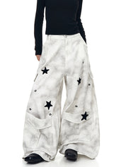 [25AW NEW ARRIVAL] GKIKZ STARFALL DISTRESS WIDE-LEG CARGO PANT