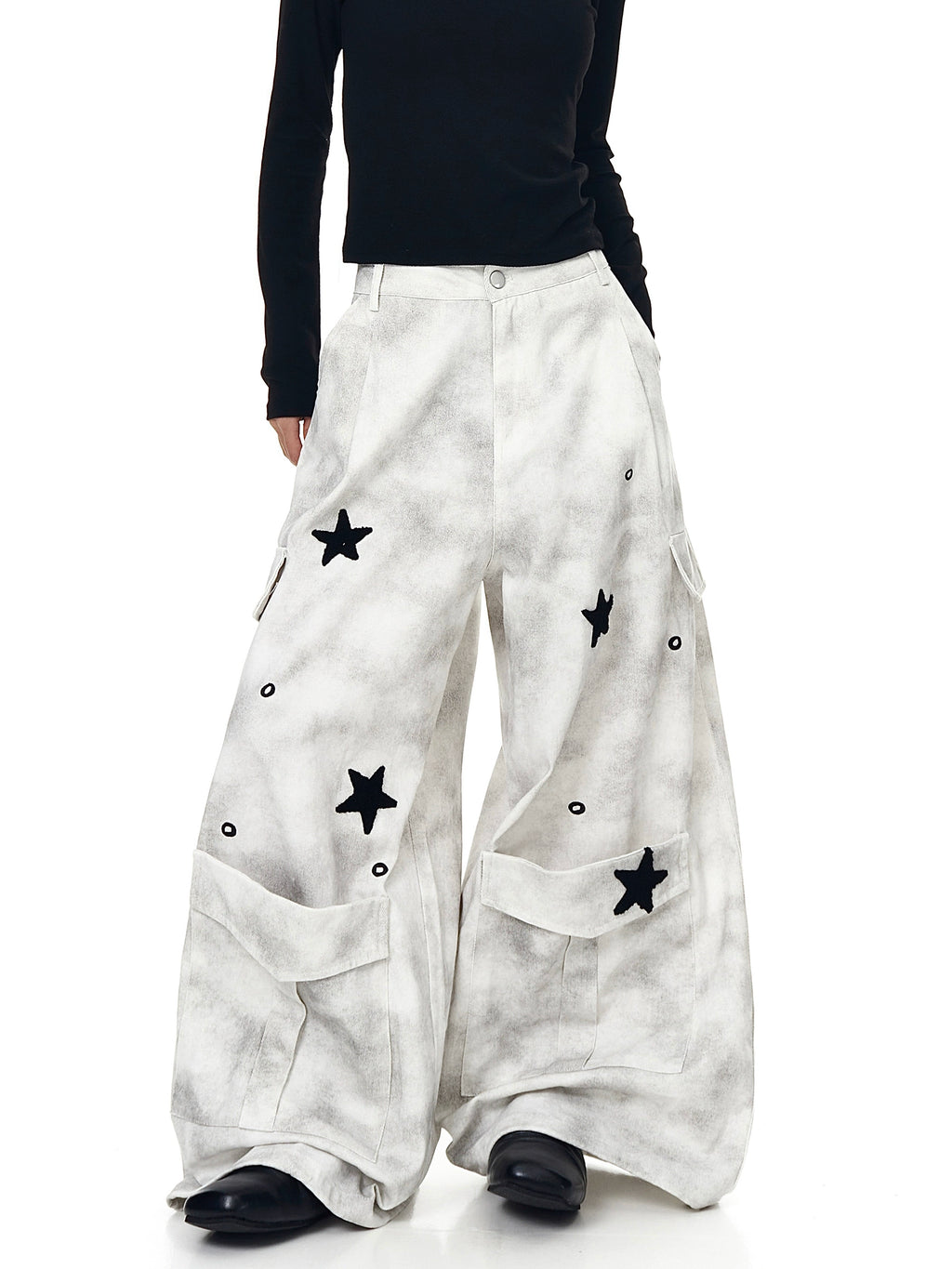 Starfall Distress Wide-Leg Cargo Pant