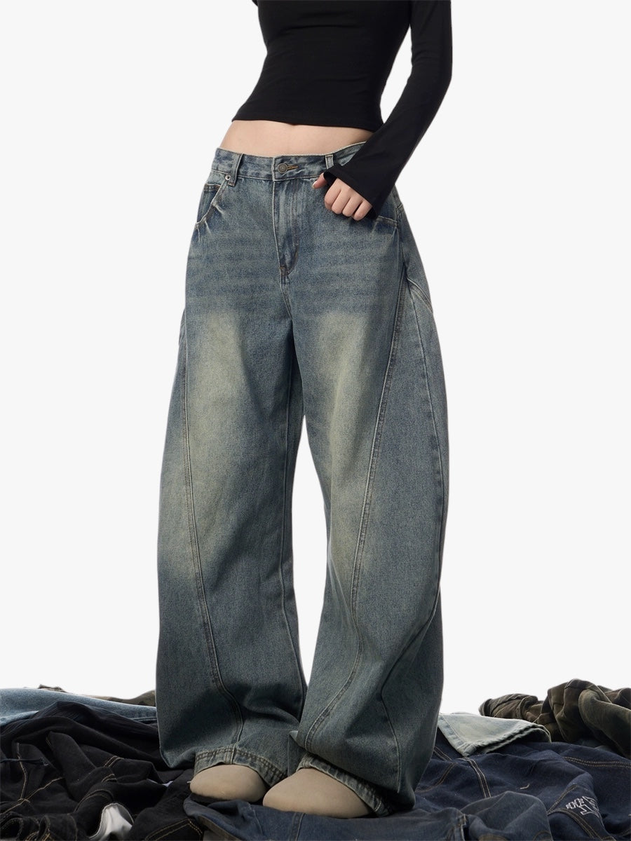 GKIKZ RETRO OLD WASH SCIMITAR BAGGY JEANS