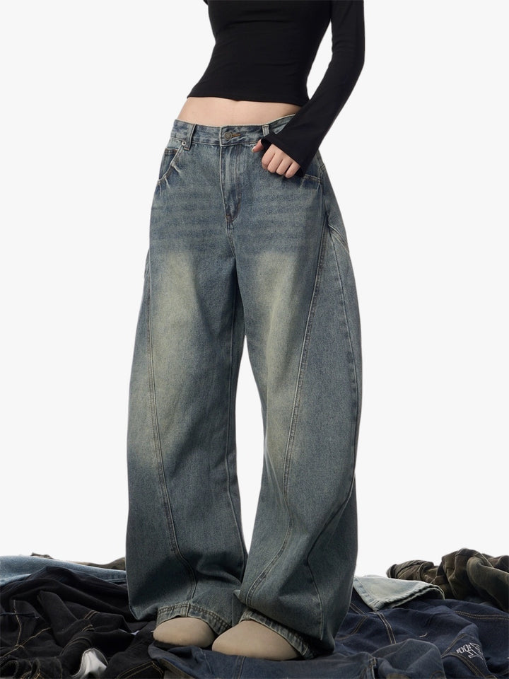 GKIKZ RETRO OLD WASH SCIMITAR BAGGY JEANS