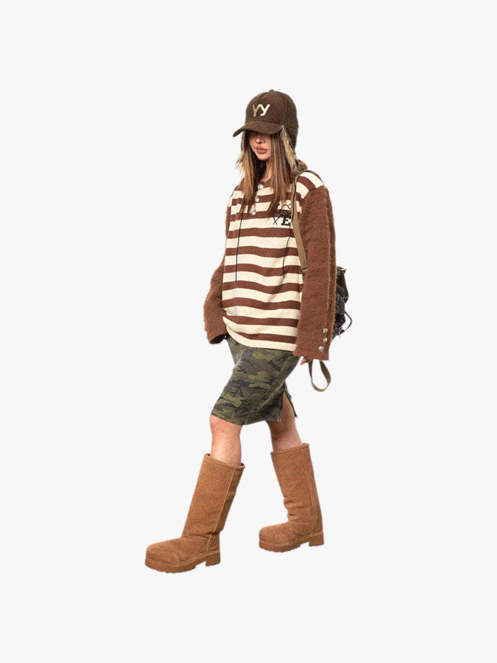 Retro Contrast Raglan Striped Polo Collar Sweater