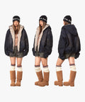 GKIKZ DIRTY DENIM HOODED FUR COLLAR JACKET