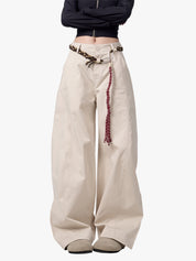 GKIKZ RETRO MATCHET ROPE BELT WIDE-LEG LOOSE PANTS