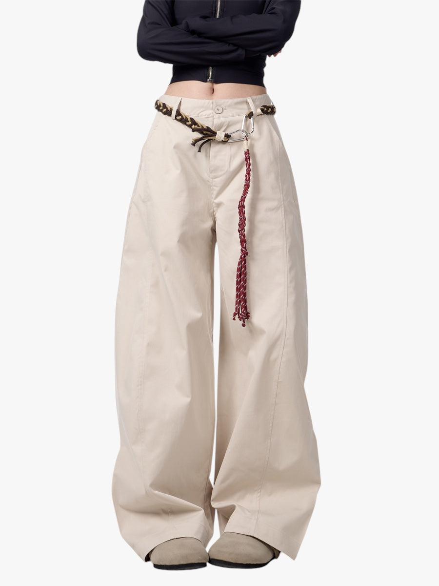 Retro Matchet Rope Belt Wide-Leg Loose Pants